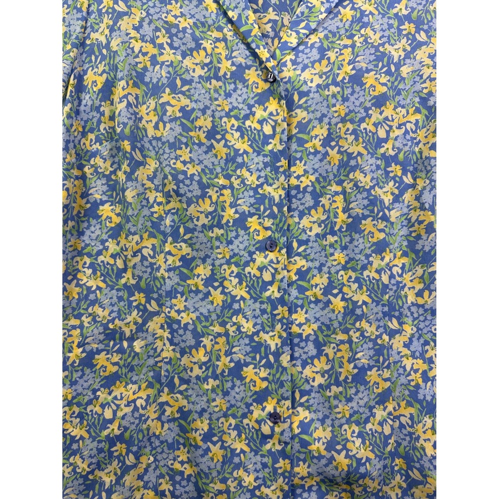 Emma James Woman Floral Button Down Shirt Blue Yellow Short Sleeve Plus Size 16W